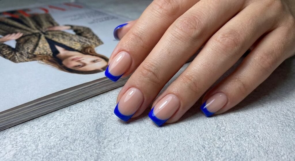 Make a statement with vibrant cobalt blue tips. This bold choice instantly modernizes the French manicure and works surprisingly well with both casual and dressy outfits. 