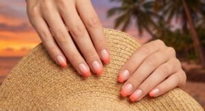 Coral Sunset French Tip Nails