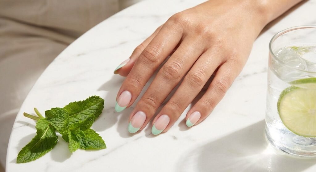 Mint green tips provide a refreshing take on the French manicure. This cool-toned shade is particularly stunning in spring and summer, evoking thoughts of mint ice cream and tropical waters. 