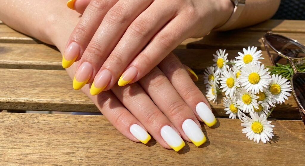 Yellow French tips bring instant cheerfulness to your fingertips. This sunny shade is perfect for spring and summer, adding a playful touch to your manicure. 