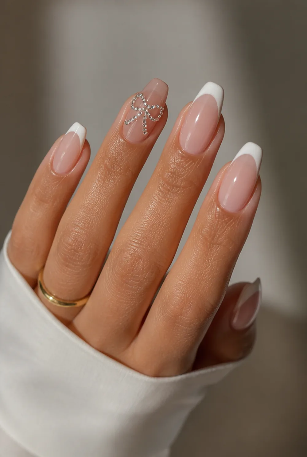 bridal monogram accent nail art on olive skin long length - PolishedAndPrettyNails.com bridal monogram accent nail art on olive skin, long length