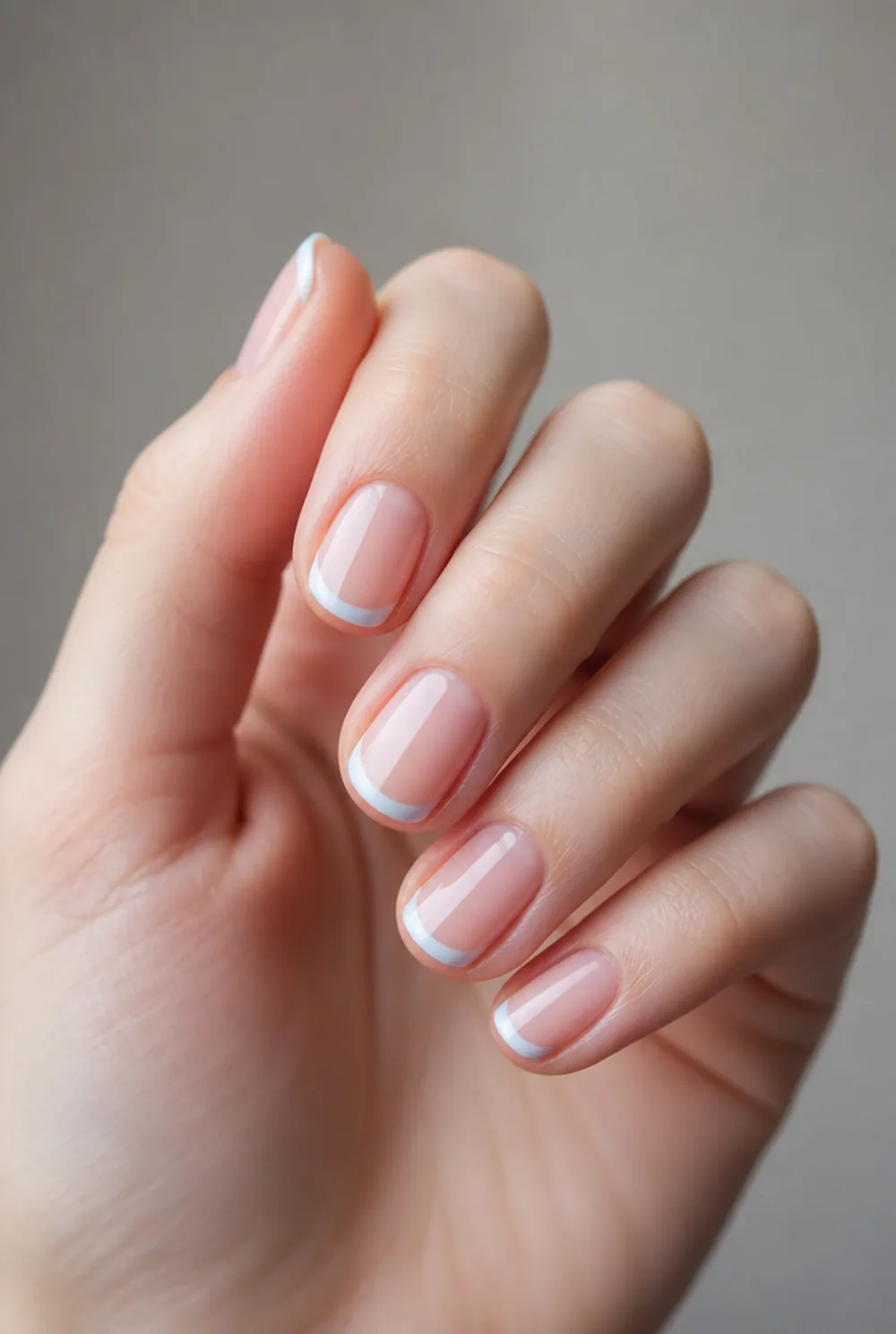 something blue french nail art on fair skin short length - PolishedAndPrettyNails.com something blue french nail art on fair skin, short length