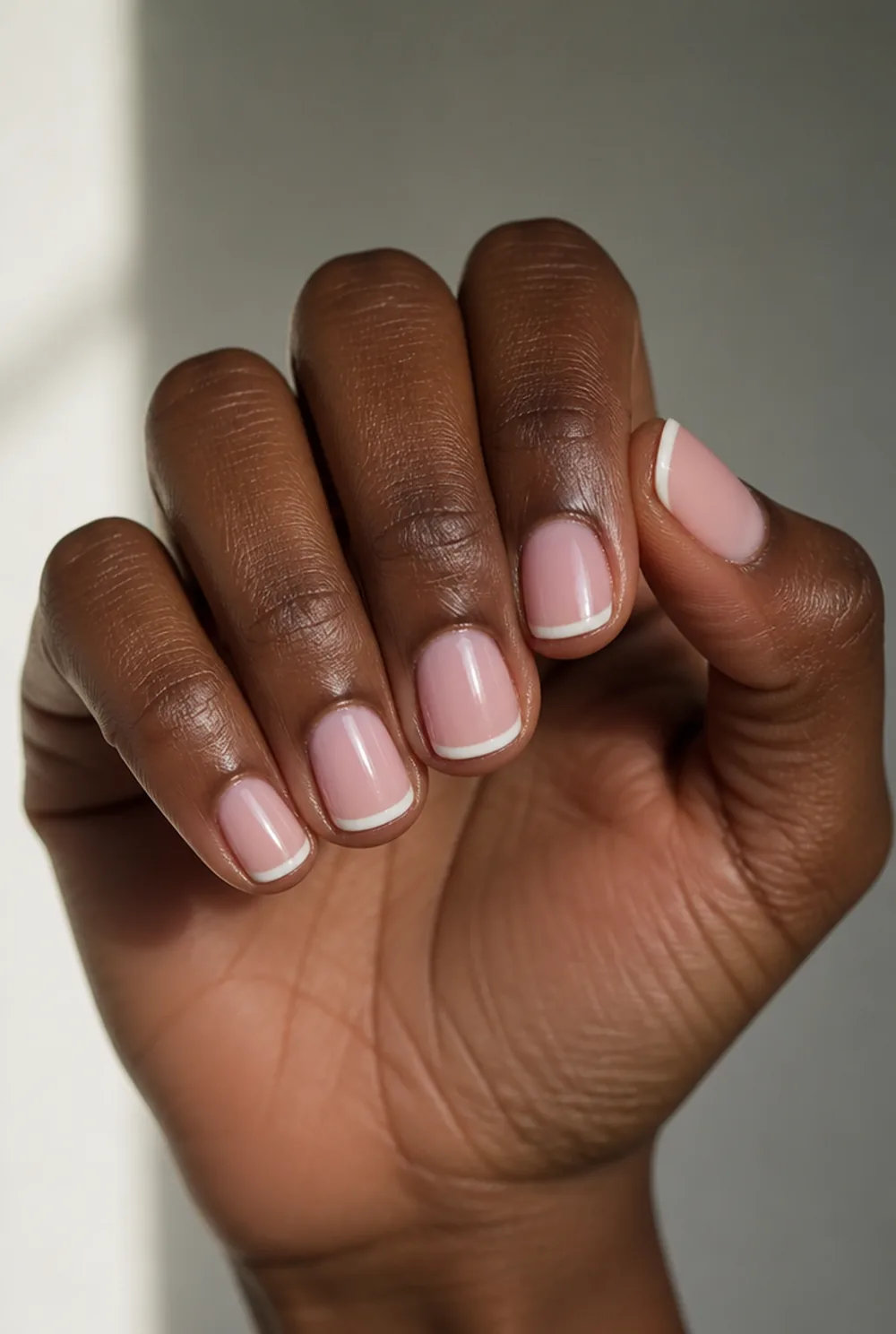 minimalist micro-french nail art on deep brown skin - PolishedAndPrettyNails.com minimalist micro-french nail art on deep brown skin