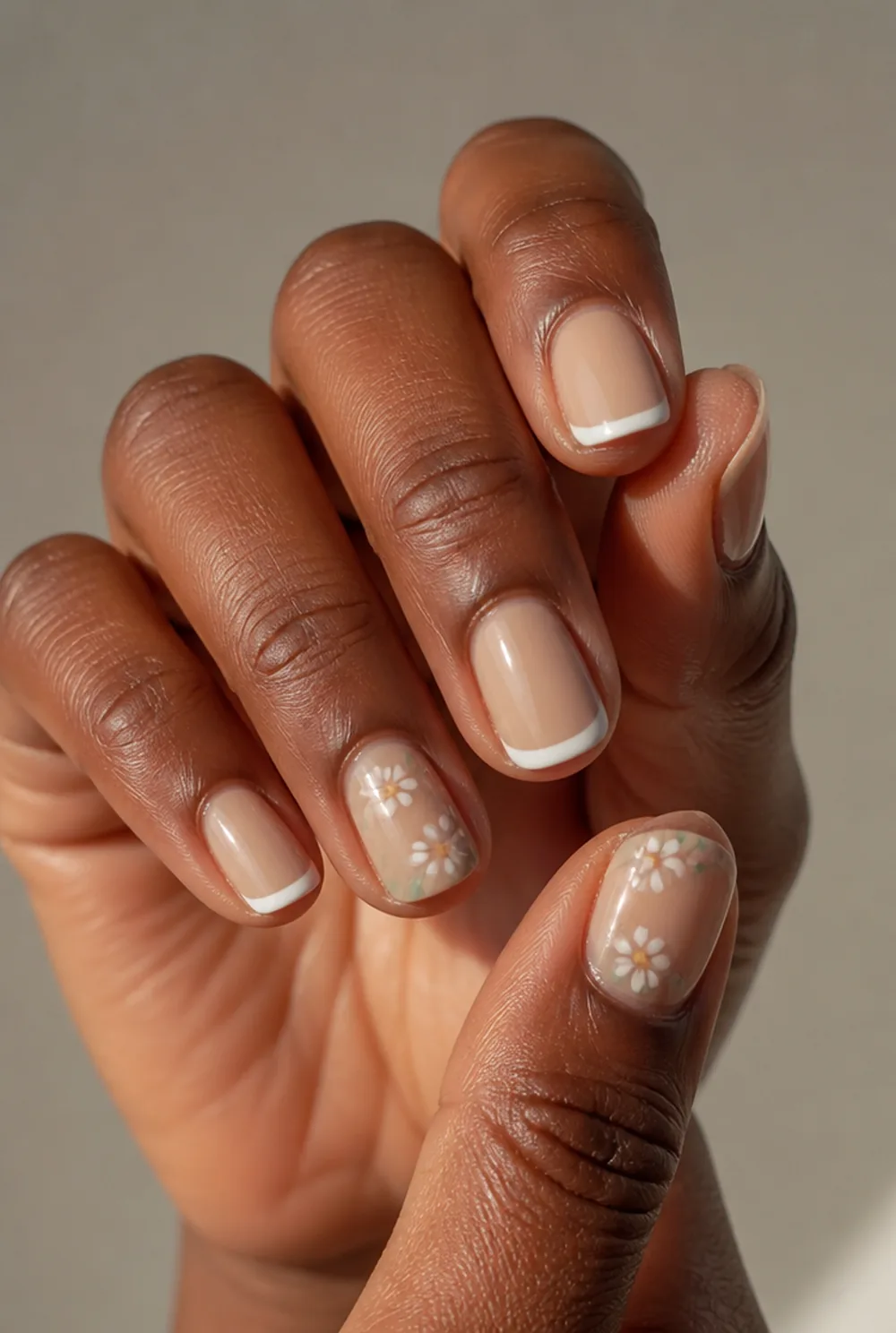 floral romance nail art on deep brown skin - PolishedAndPrettyNails.com floral romance nail art on deep brown skin
