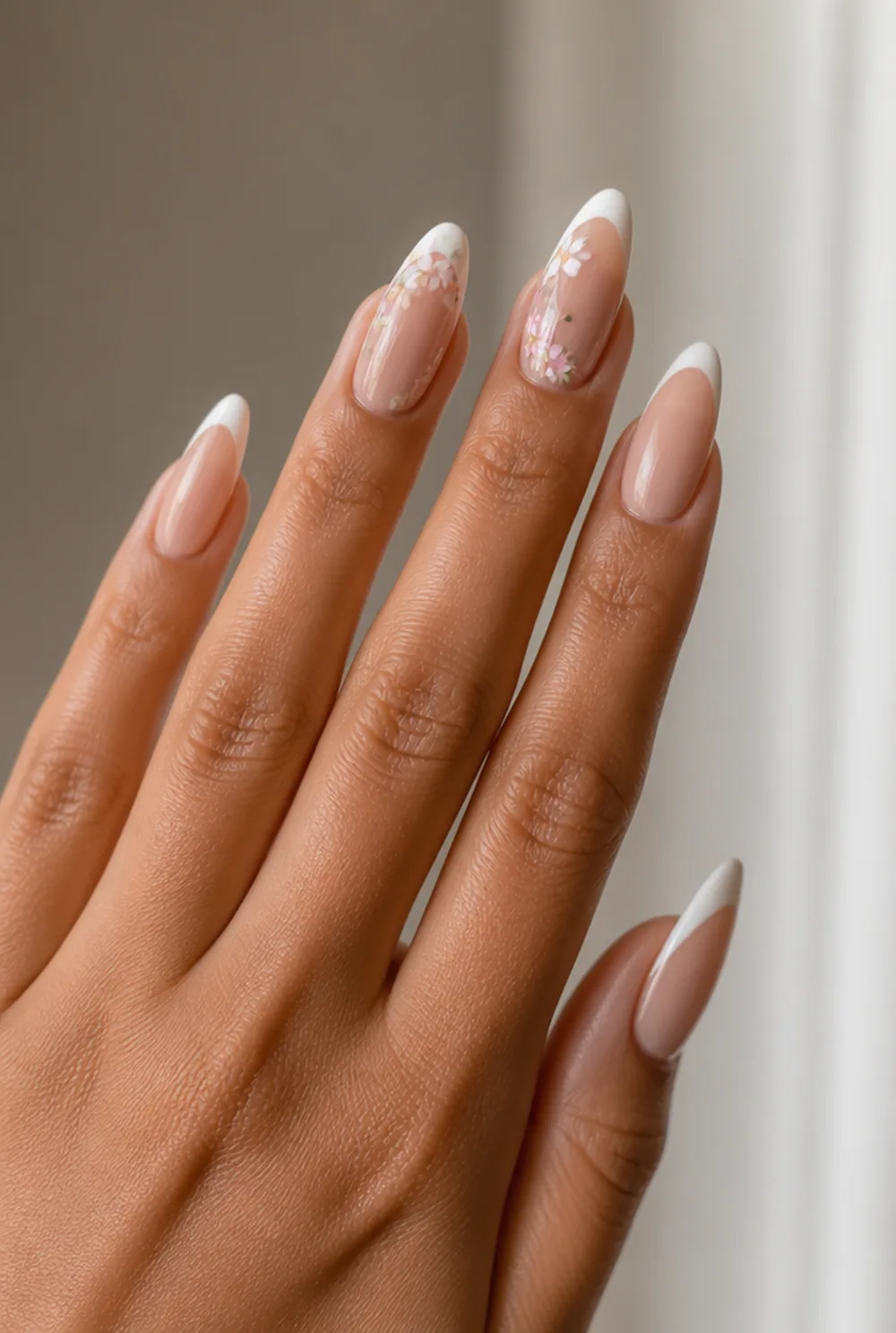 floral romance nail art on olive skin long length - PolishedAndPrettyNails.com floral romance nail art on olive skin, long length