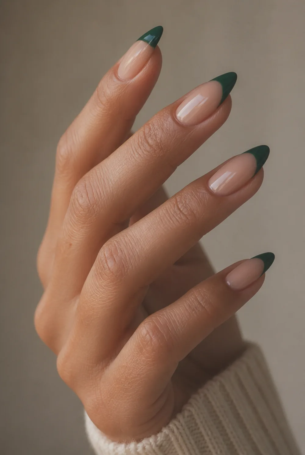 emerald elegance french tip nails nail art on olive skin, long length