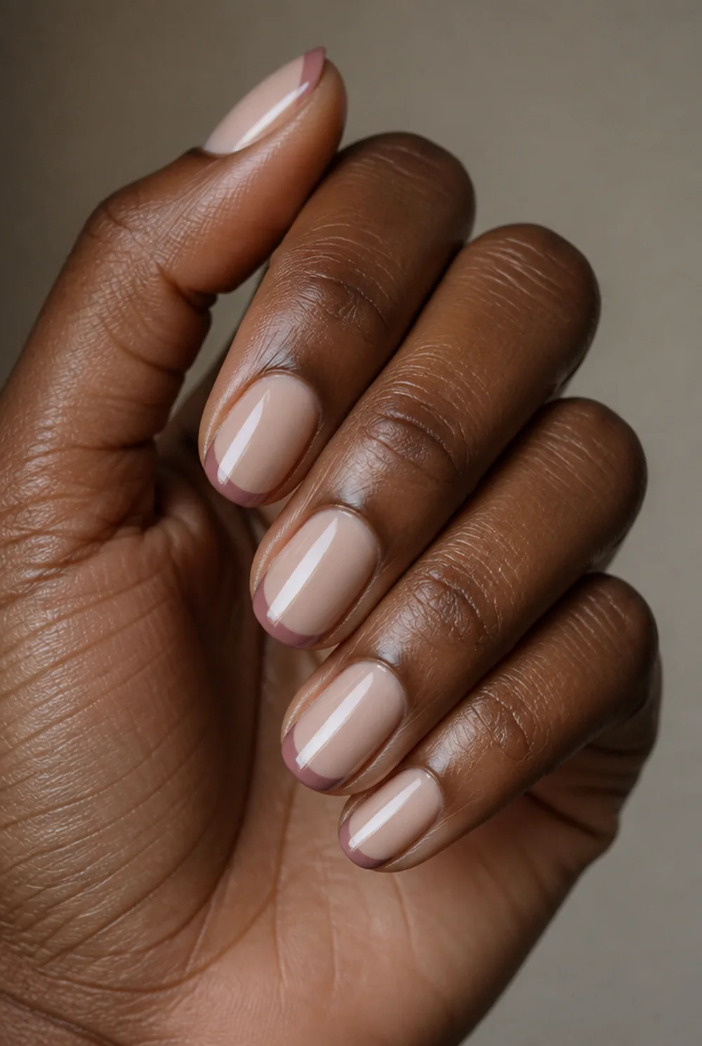 dusty purple charm french tip nails nail art on deep brown skin