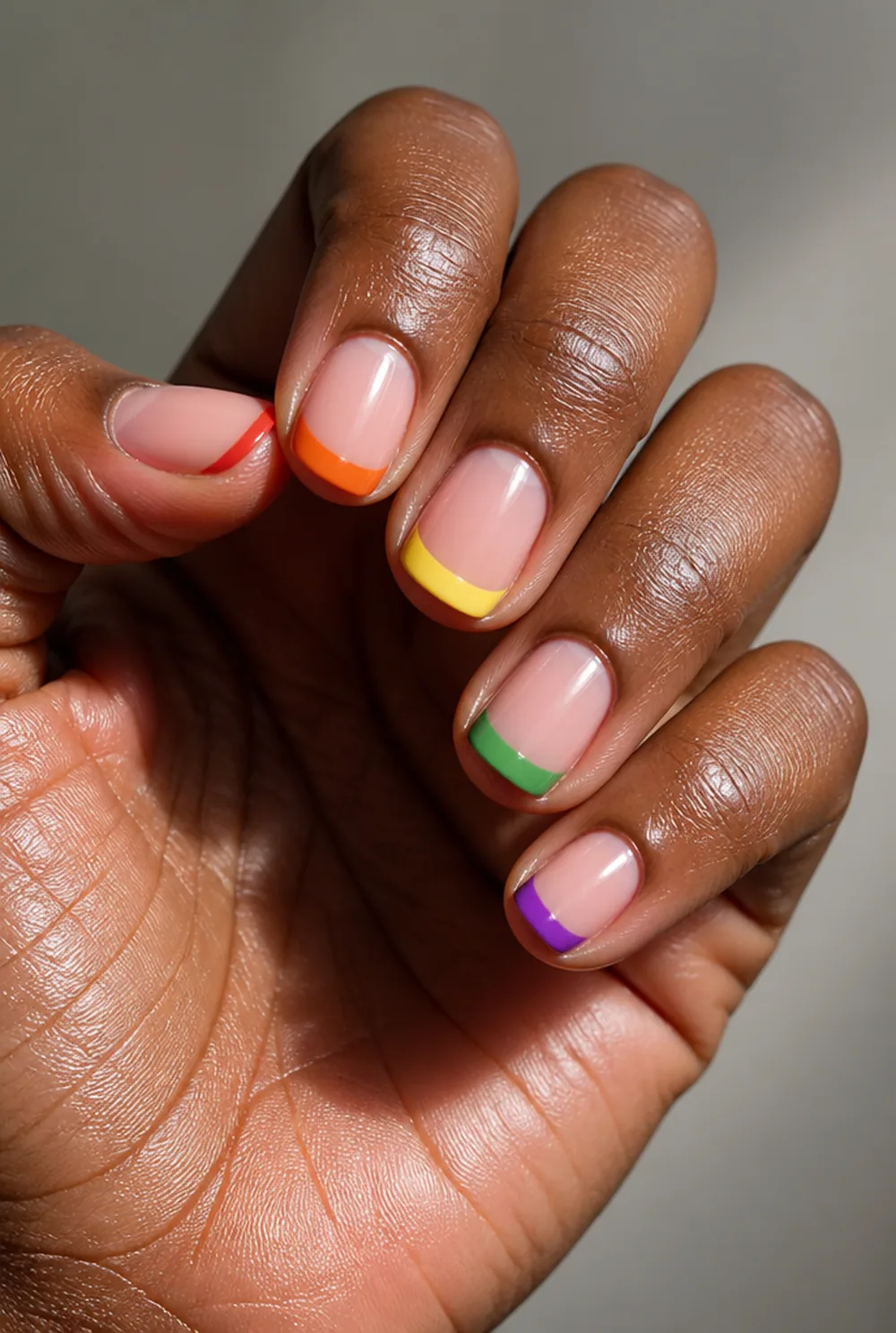 rainbow tips fantasy french tip nails nail art on deep brown skin