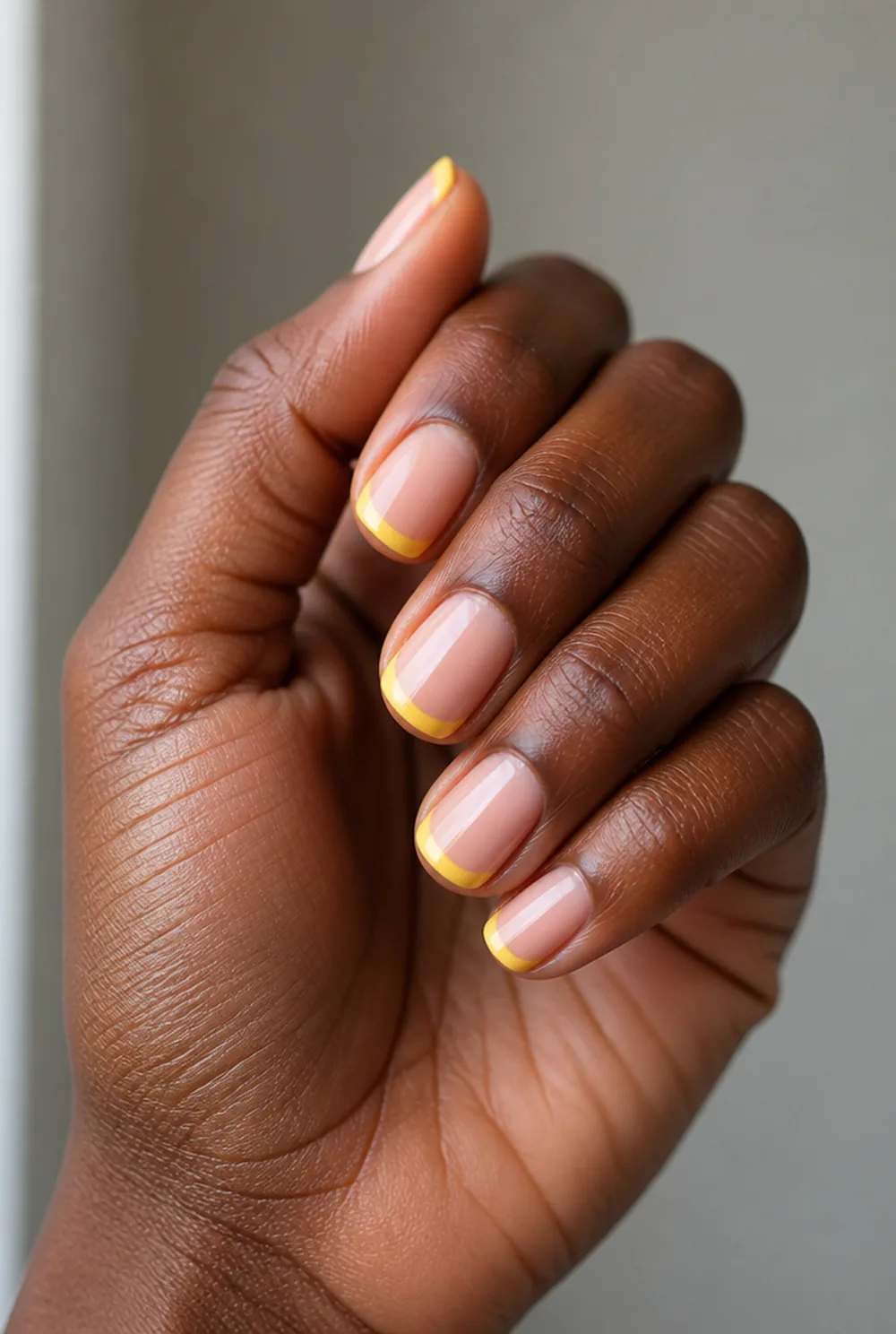 sunshine yellow brightness french tip nails nail art on deep brown skin