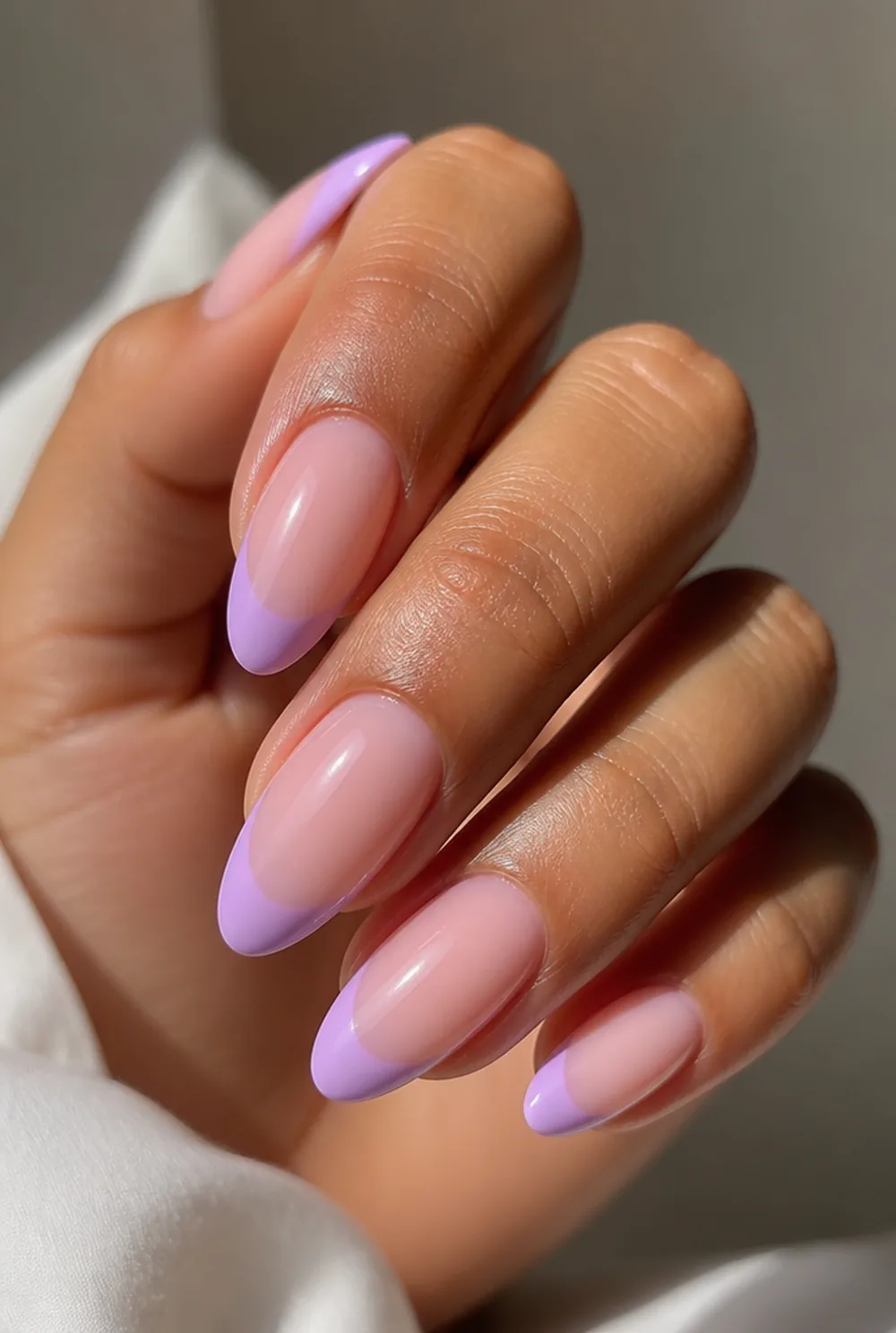 lavender dreams french tip nails nail art on olive skin, long length