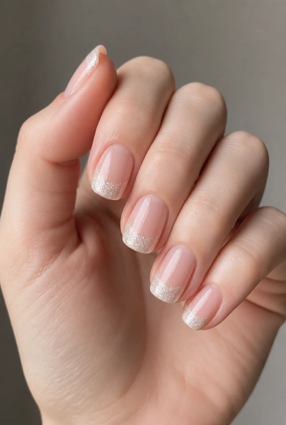 glitter tip nail art on fair skin short length - PolishedAndPrettyNails.com glitter tip nail art on fair skin, short length