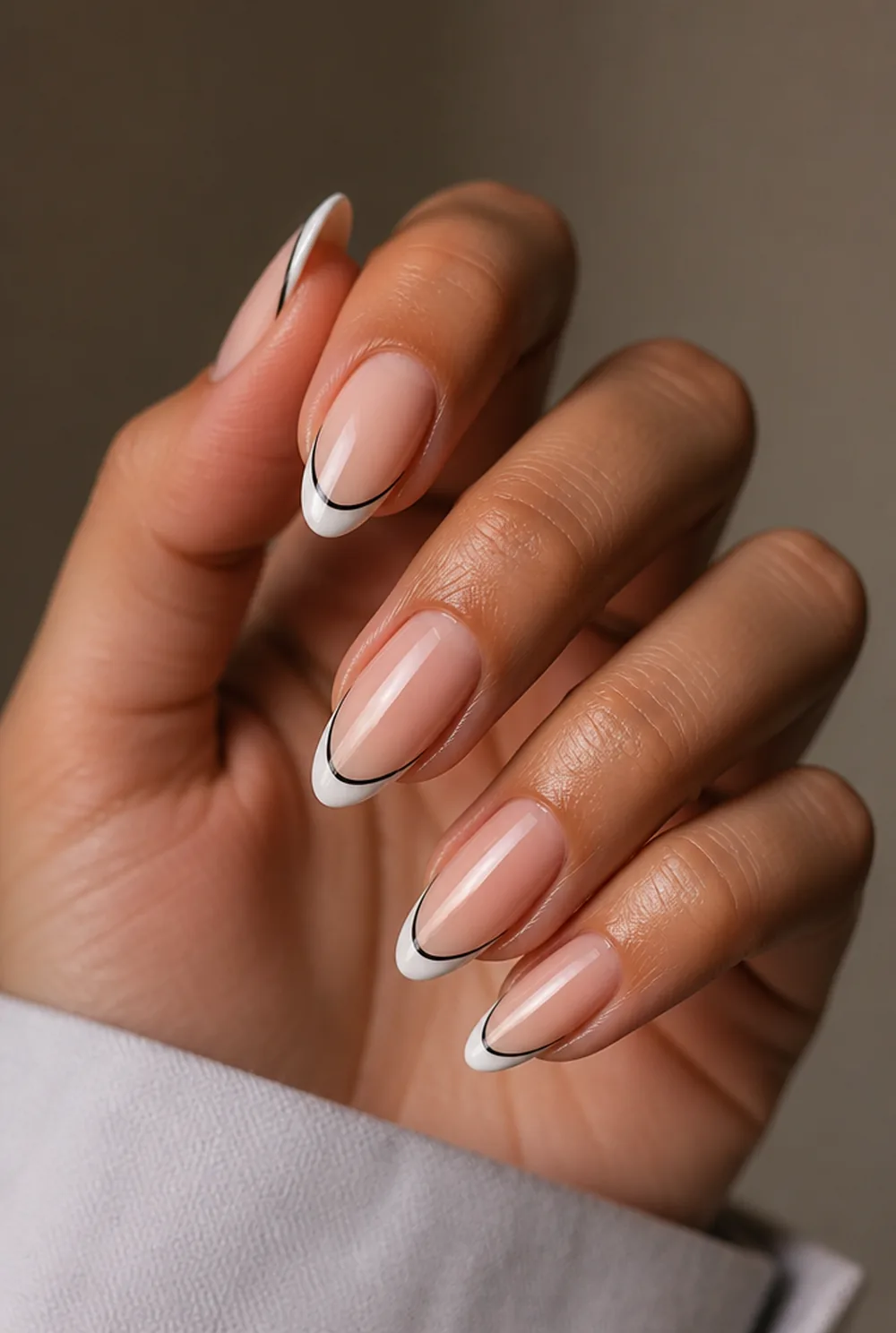 outlined french nail art on olive skin long length - PolishedAndPrettyNails.com outlined french nail art on olive skin, long length