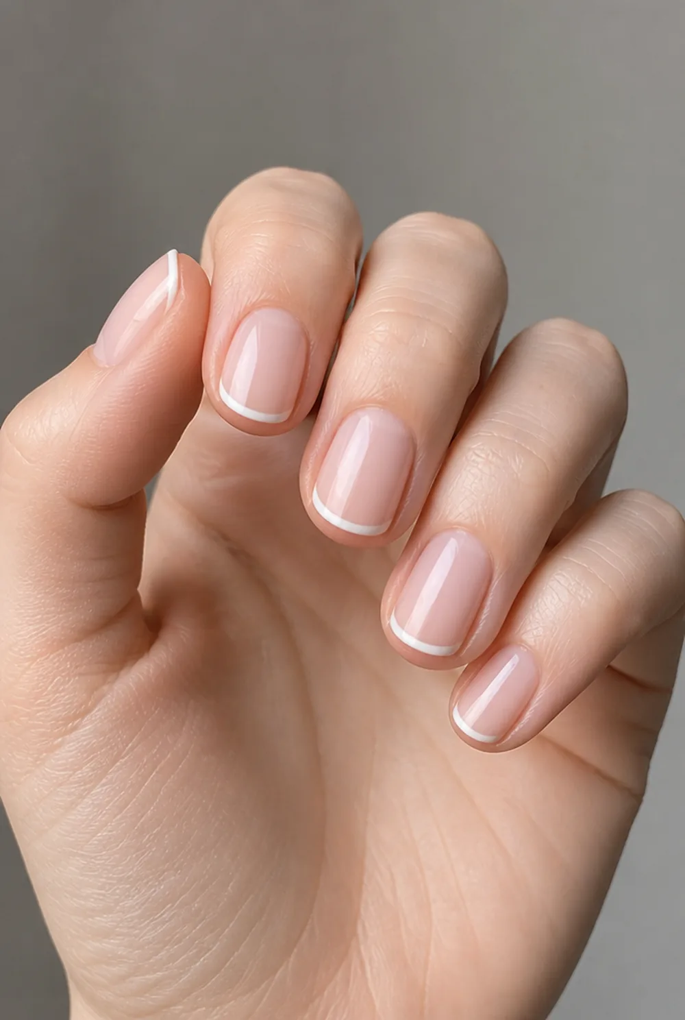 squoval short french nail art on fair skin short length - PolishedAndPrettyNails.com squoval short french nail art on fair skin, short length