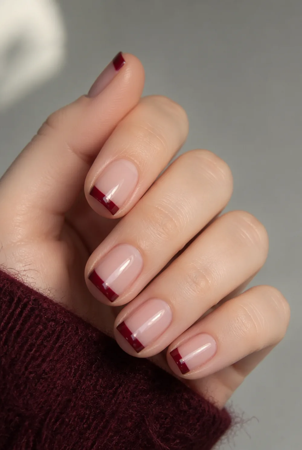 colored french nail art on fair skin short length - PolishedAndPrettyNails.com colored french nail art on fair skin, short length