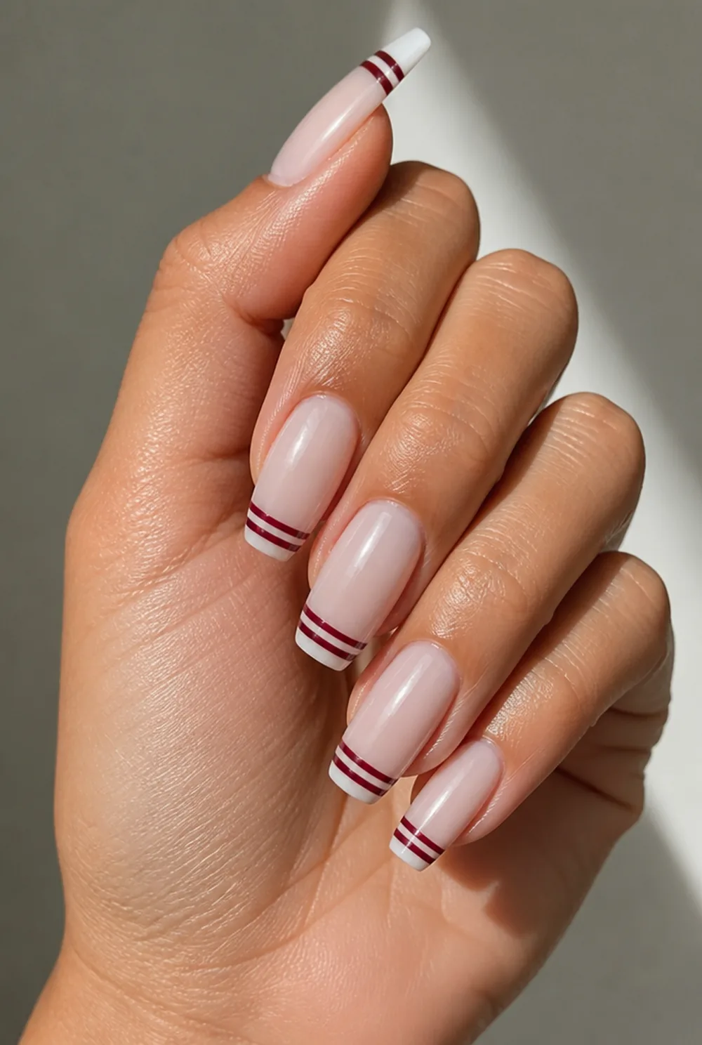 double french nail art on olive skin long length - PolishedAndPrettyNails.com double french nail art on olive skin, long length
