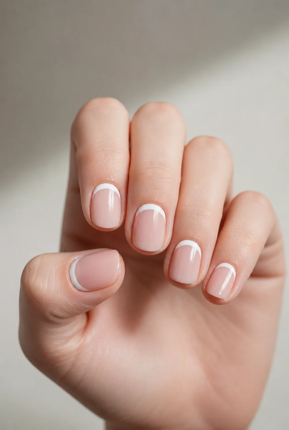 reverse french nail art on fair skin short length - PolishedAndPrettyNails.com reverse french nail art on fair skin, short length