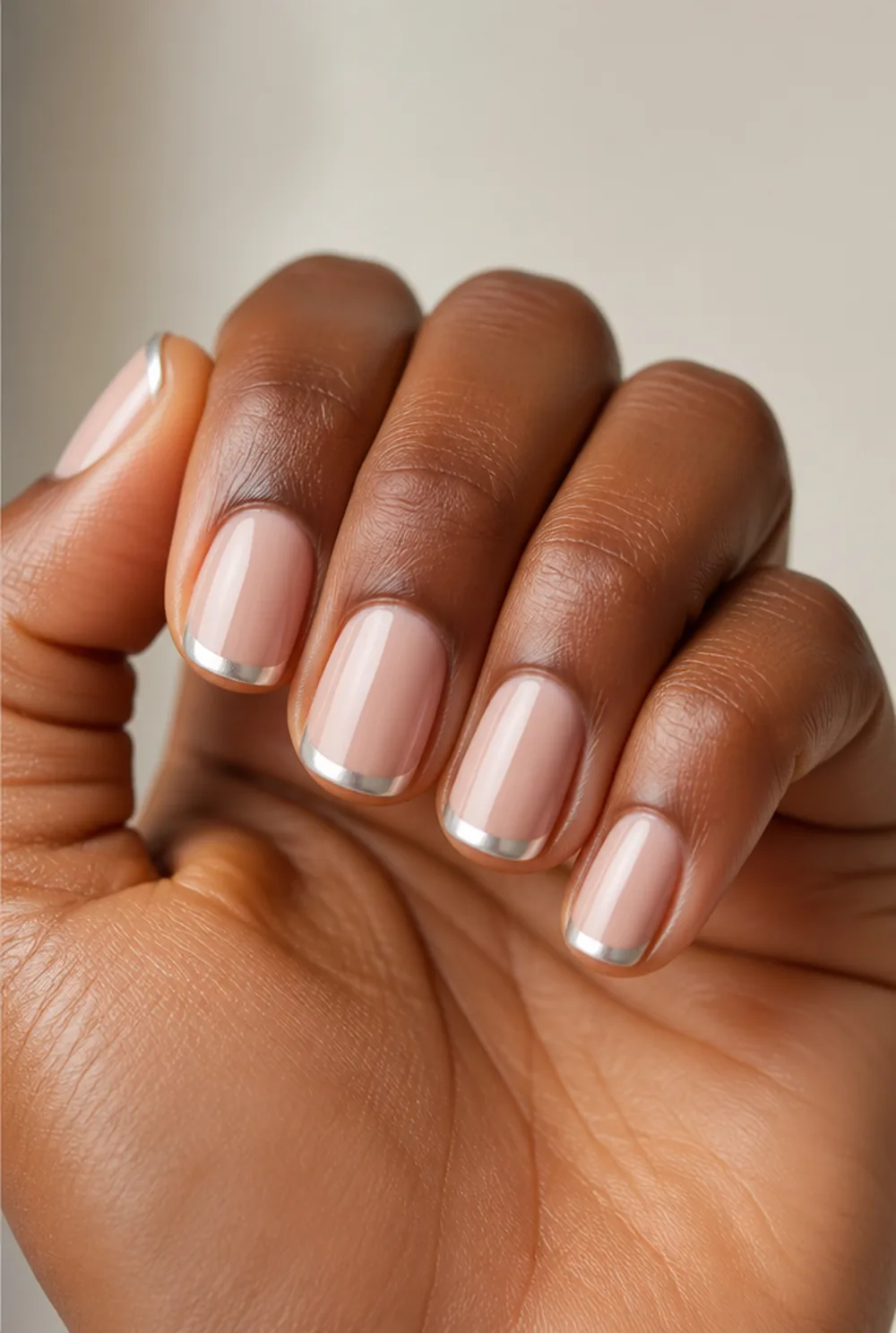 chrome french nail art on deep brown skin - PolishedAndPrettyNails.com chrome french nail art on deep brown skin