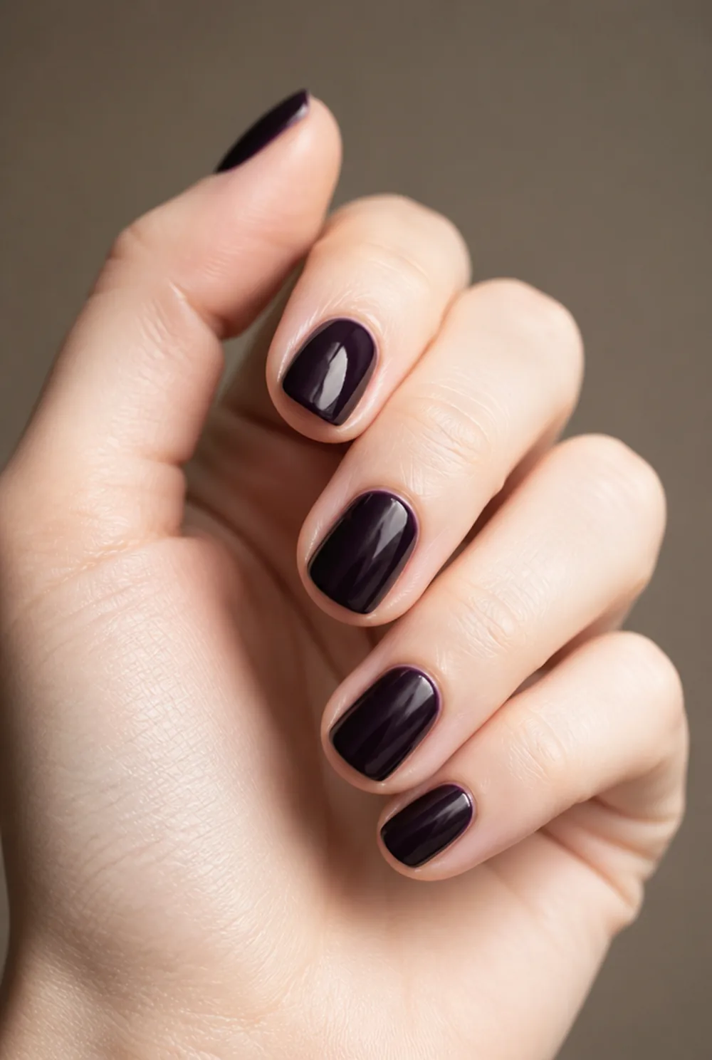 plum nail art on fair skin short length - PolishedAndPrettyNails.com plum nail art on fair skin, short length