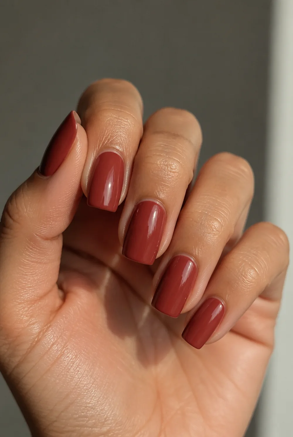 brick red nail art on olive skin long length - PolishedAndPrettyNails.com brick red nail art on olive skin, long length