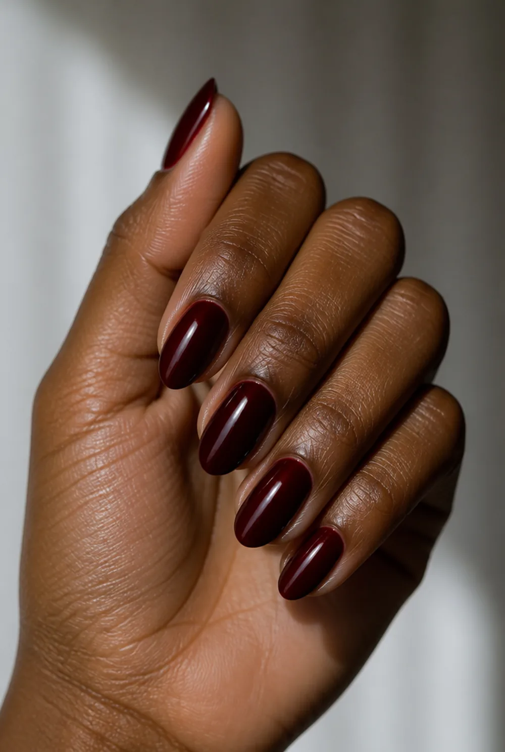 black cherry nail art on deep brown skin - PolishedAndPrettyNails.com black cherry nail art on deep brown skin