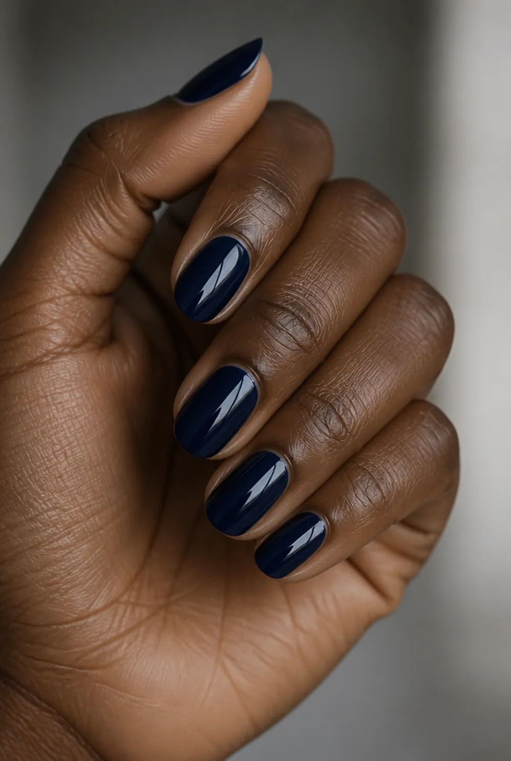 navy nail art on deep brown skin - PolishedAndPrettyNails.com navy nail art on deep brown skin
