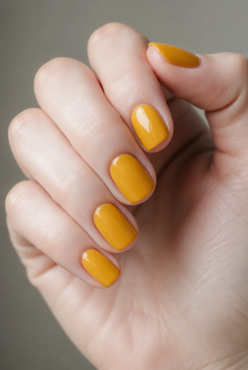mustard nail art on fair skin short length - PolishedAndPrettyNails.com mustard nail art on fair skin, short length
