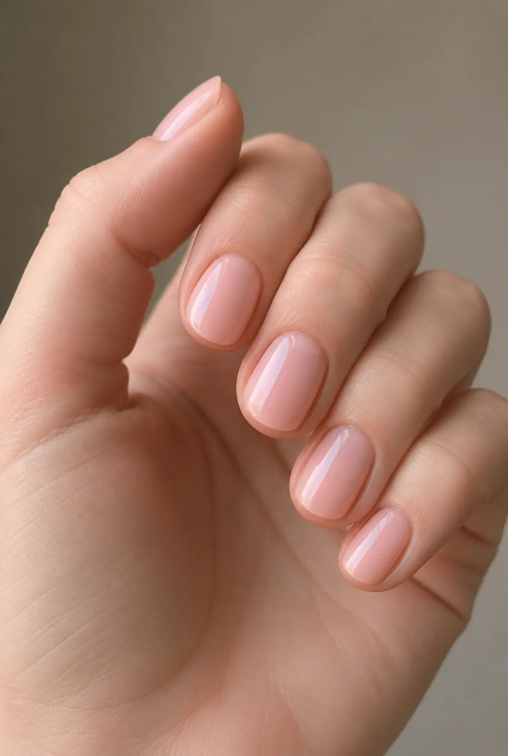 soft pink builder gel nail art on fair skin short length - PolishedAndPrettyNails.com soft pink builder gel nail art on fair skin, short length