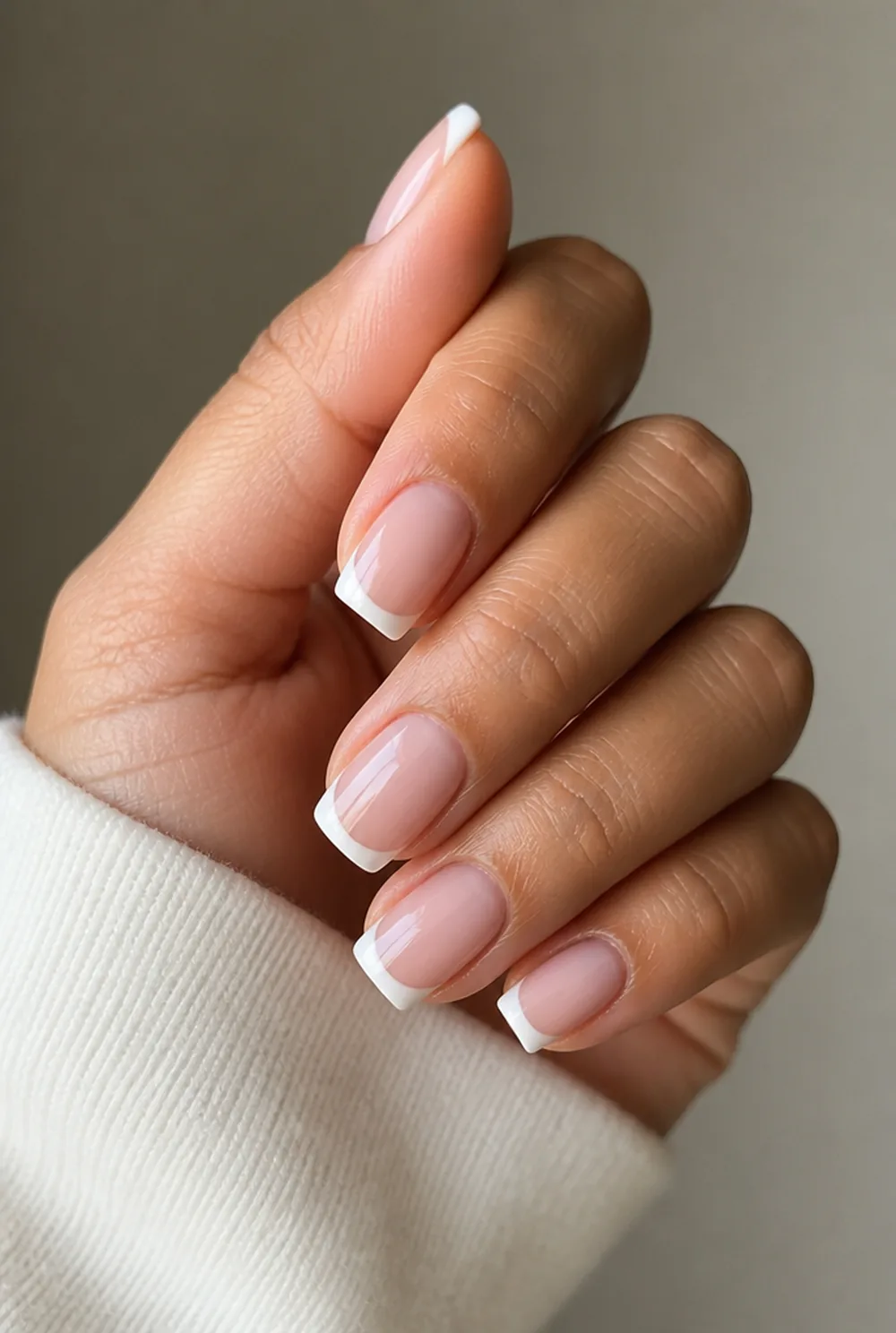 study-week press-on french nail art on olive skin long length - PolishedAndPrettyNails.com study-week press-on french nail art on olive skin, long length