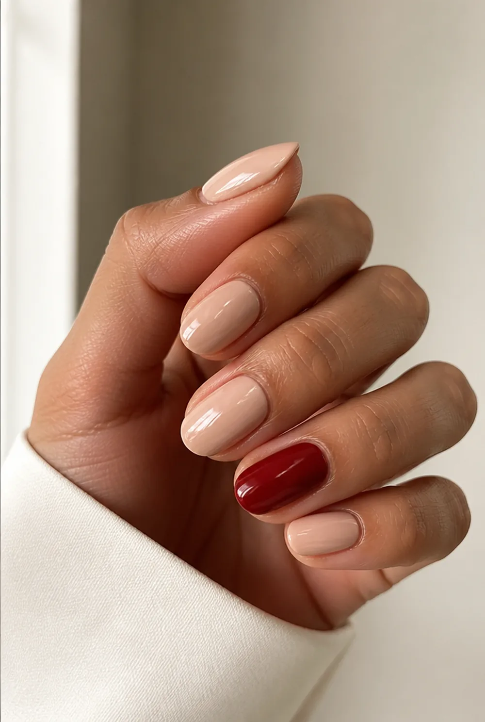 first-day cherry accent nail art on olive skin long length - PolishedAndPrettyNails.com first-day cherry accent nail art on olive skin, long length