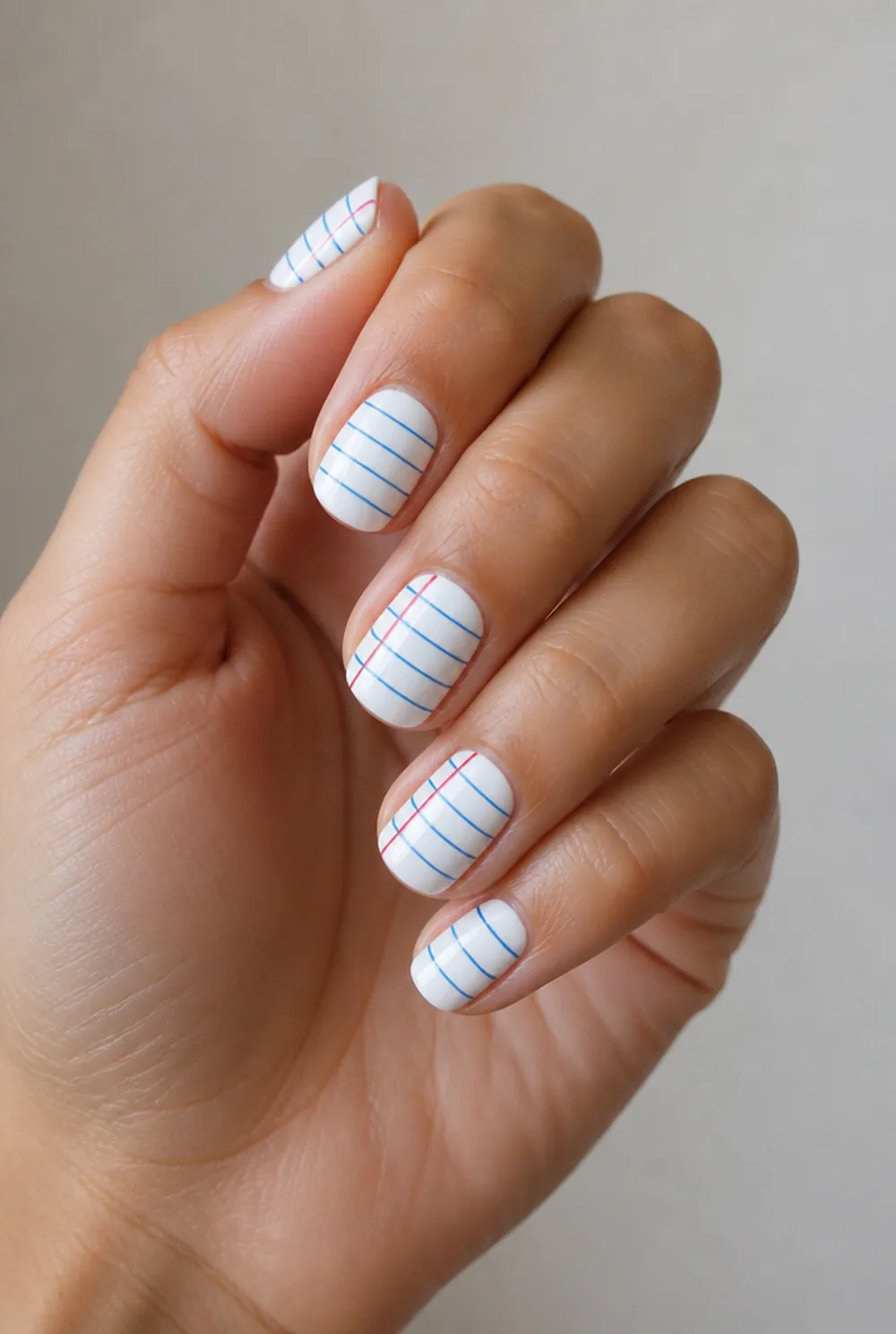 notebook paper accent nail art on olive skin long length - PolishedAndPrettyNails.com notebook paper accent nail art on olive skin, long length