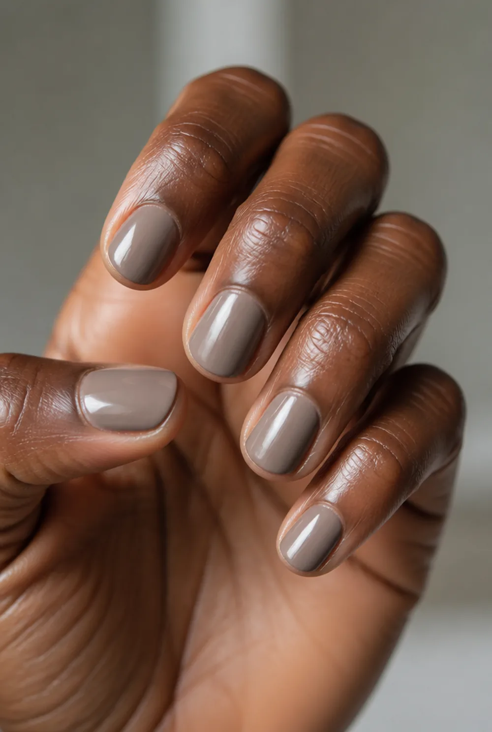 greige one-coat wonder nail art on deep brown skin - PolishedAndPrettyNails.com greige one-coat wonder nail art on deep brown skin