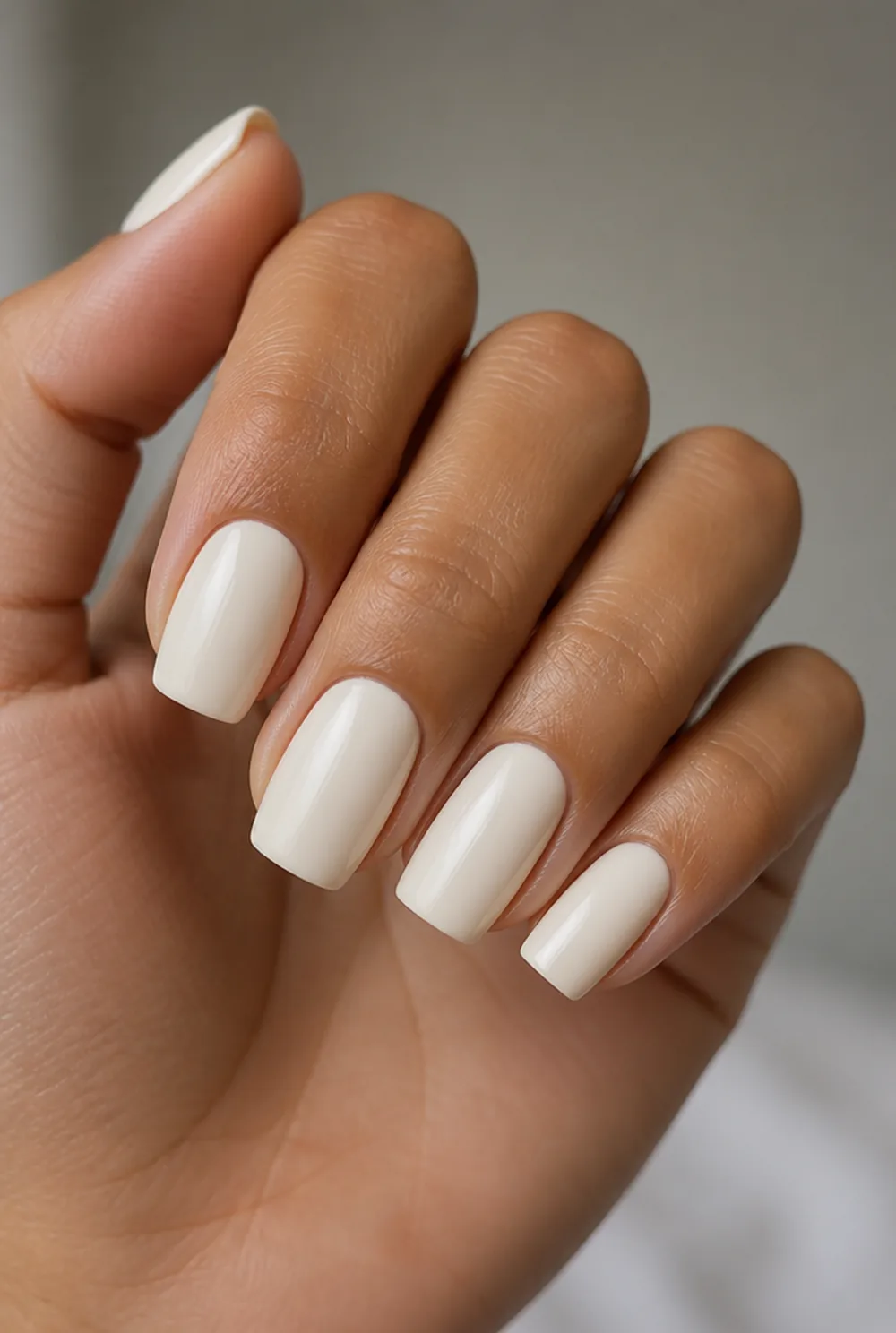 vanilla creme short square nail art on olive skin long length - PolishedAndPrettyNails.com vanilla creme short square nail art on olive skin, long length