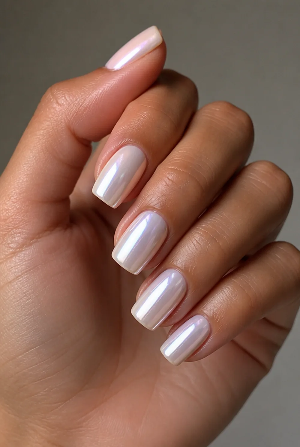 glazed chrome micro square nail art on olive skin long length - PolishedAndPrettyNails.com glazed chrome micro square nail art on olive skin, long length