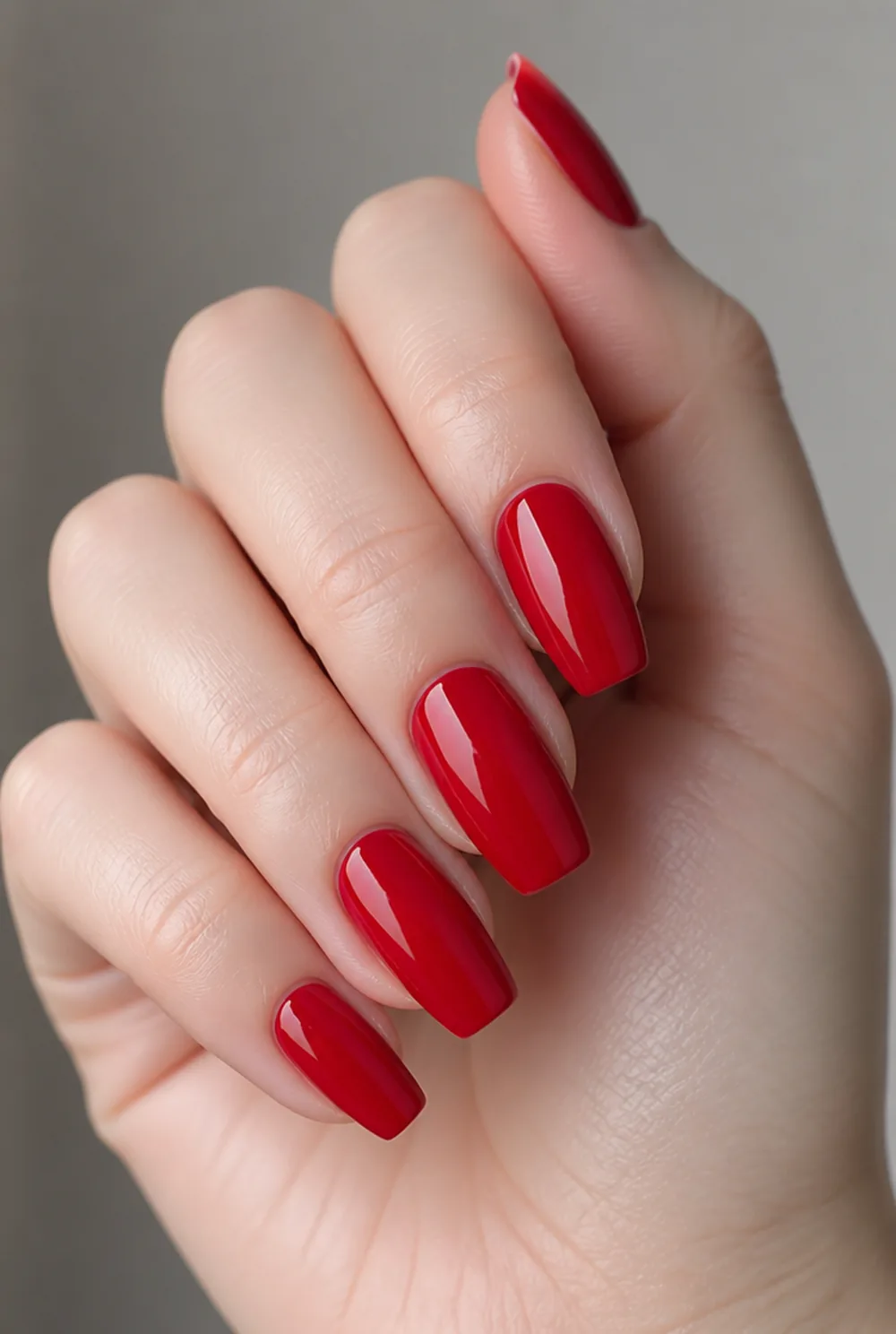 bold red coffin nail art on fair skin short length - PolishedAndPrettyNails.com bold red coffin nail art on fair skin, short length