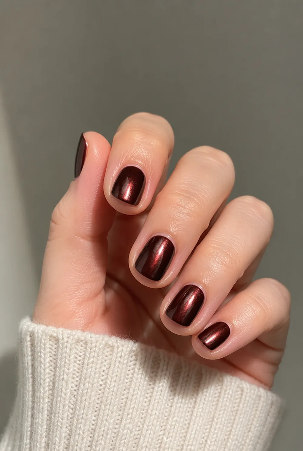 cherry mocha dark feminine nail art on fair skin short length - PolishedAndPrettyNails.com cherry mocha dark feminine nail art on fair skin, short length