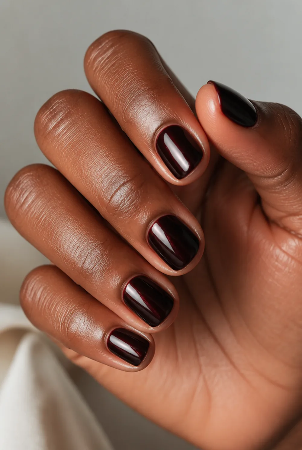 cherry mocha dark feminine nail art on deep brown skin - PolishedAndPrettyNails.com cherry mocha dark feminine nail art on deep brown skin