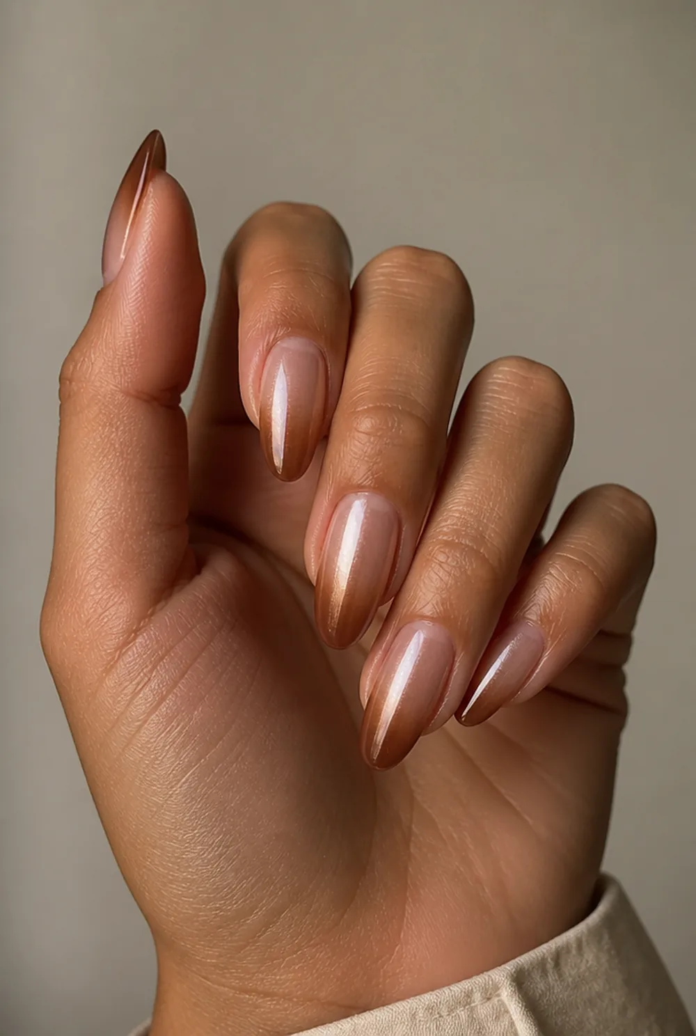 brown sugar glaze ombre nail art on olive skin long length - PolishedAndPrettyNails.com brown sugar glaze ombre nail art on olive skin, long length