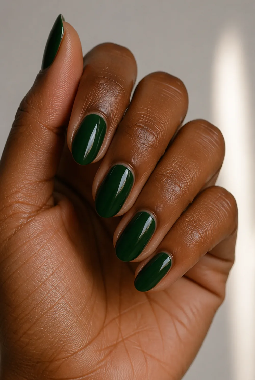 money-green almond nail art on deep brown skin - PolishedAndPrettyNails.com money-green almond nail art on deep brown skin