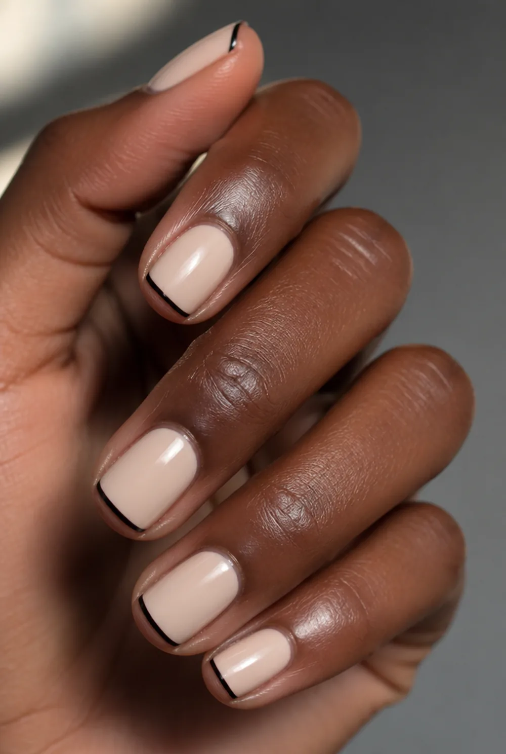 black micro french nail art on deep brown skin - PolishedAndPrettyNails.com black micro french nail art on deep brown skin
