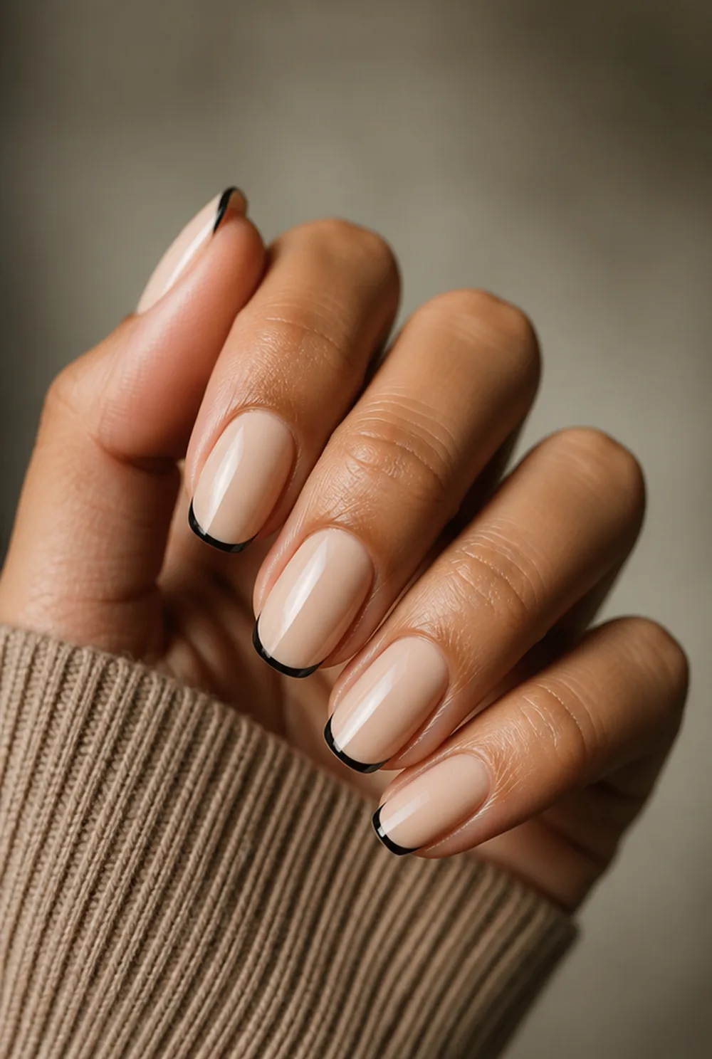 black micro french nail art on olive skin long length - PolishedAndPrettyNails.com black micro french nail art on olive skin, long length