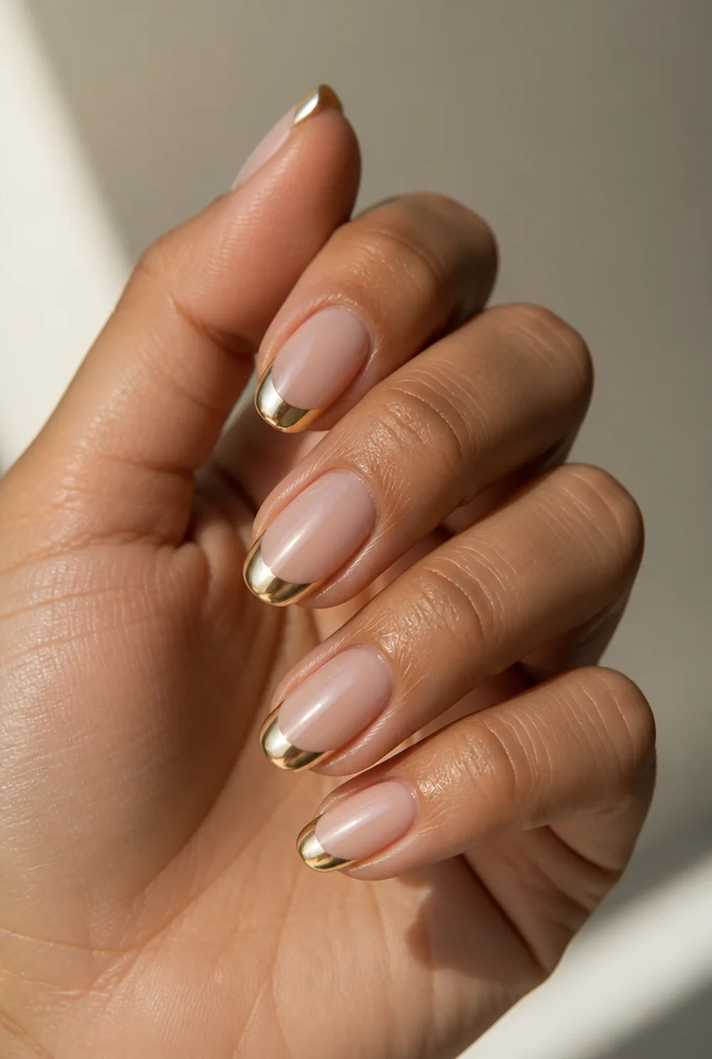 gold chrome tips nail art on olive skin long length - PolishedAndPrettyNails.com gold chrome tips nail art on olive skin, long length