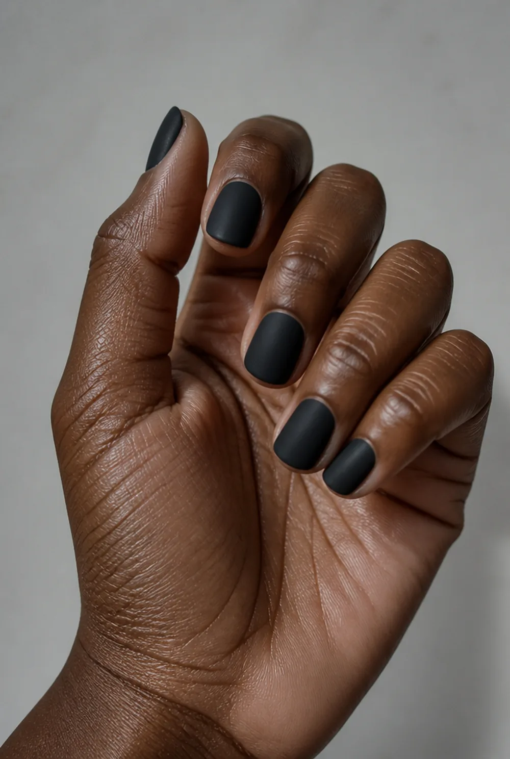 matte black micro nail art on deep brown skin - PolishedAndPrettyNails.com matte black micro nail art on deep brown skin
