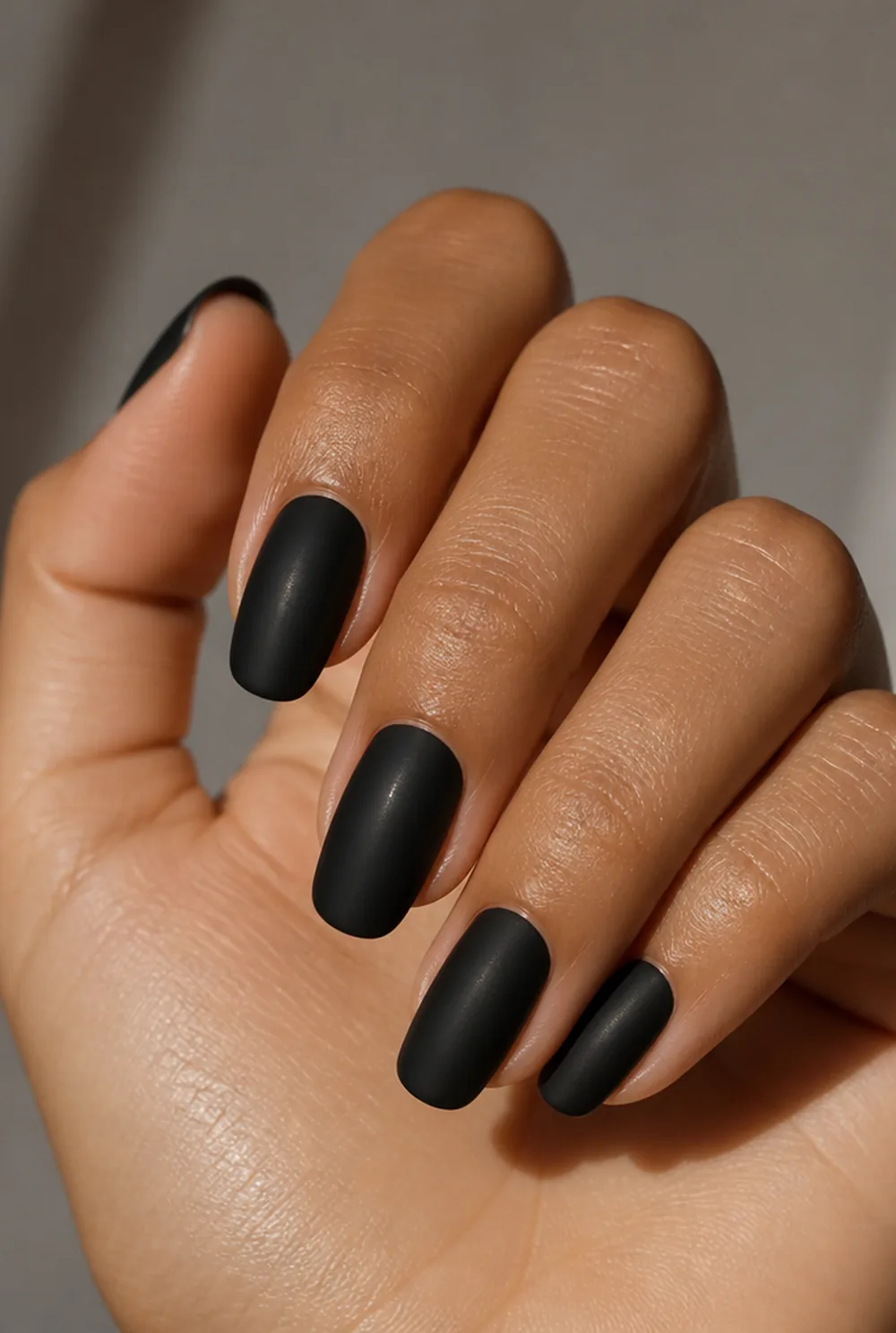 matte black micro nail art on olive skin long length - PolishedAndPrettyNails.com matte black micro nail art on olive skin, long length