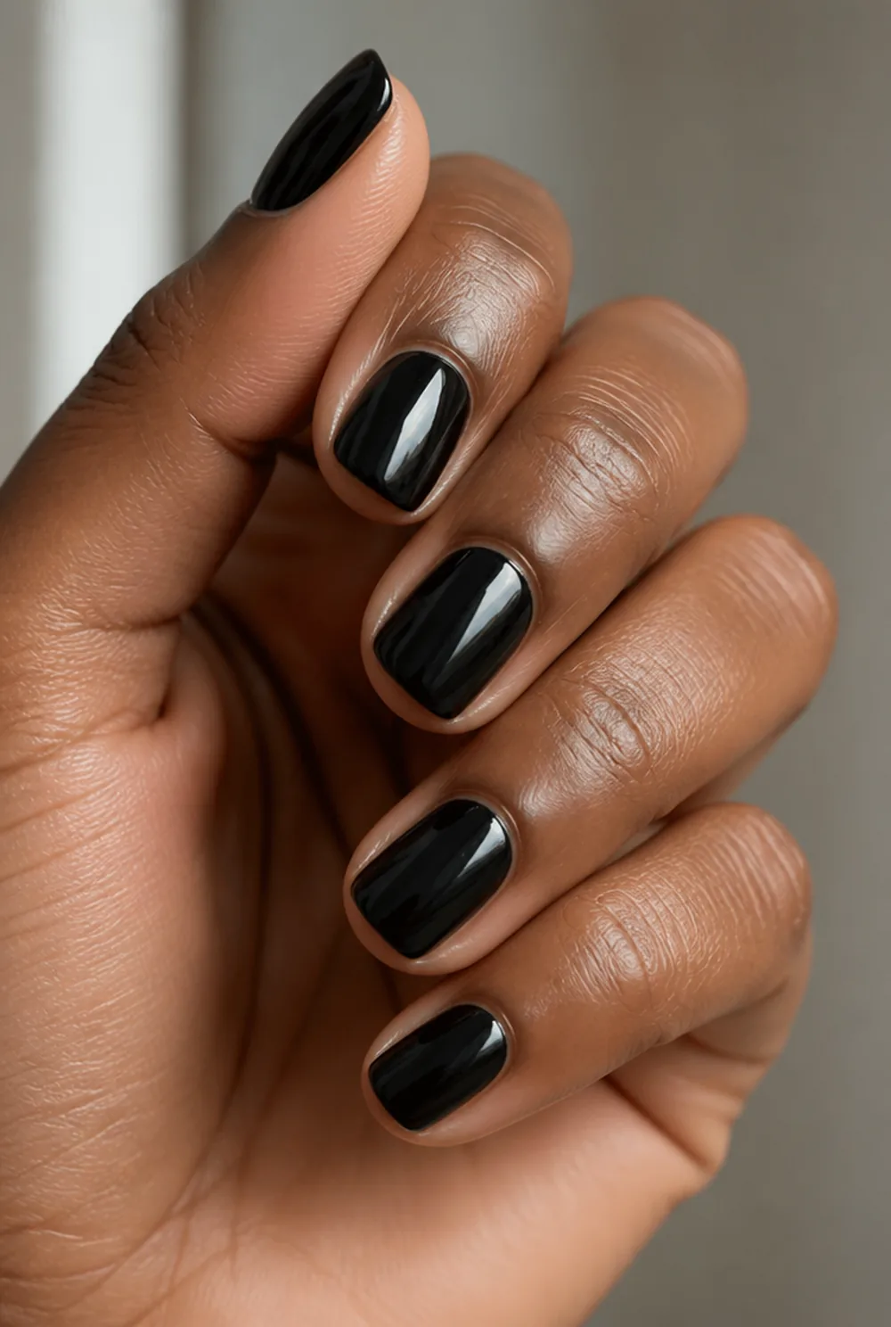 onyx short square nail art on deep brown skin