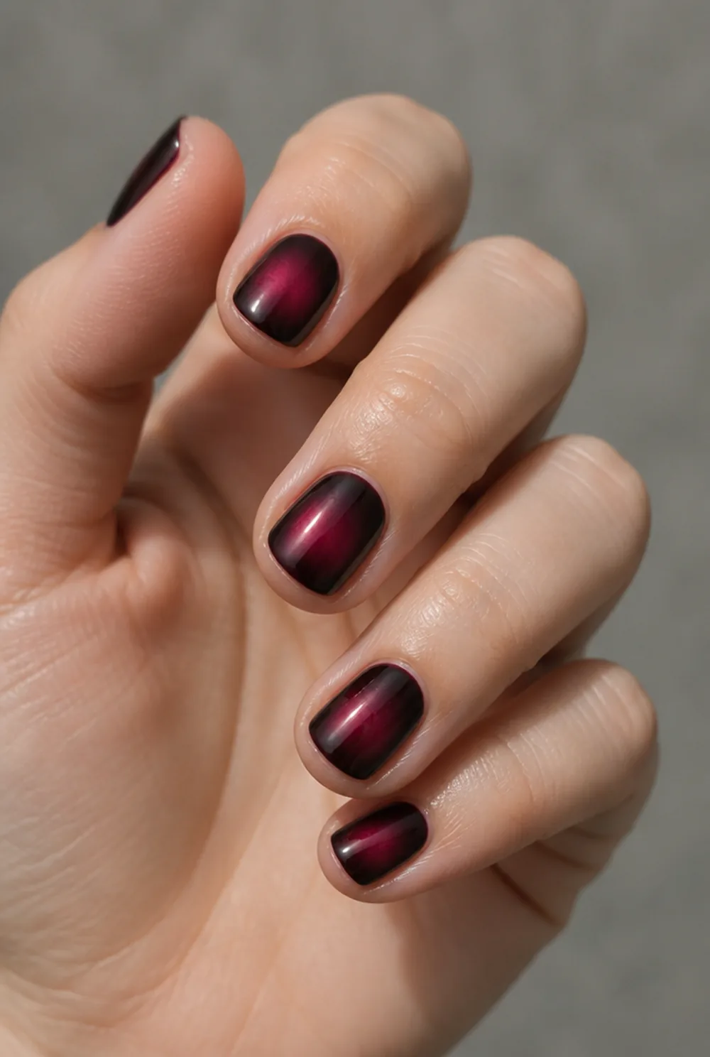 black aura nail art on fair skin, short length