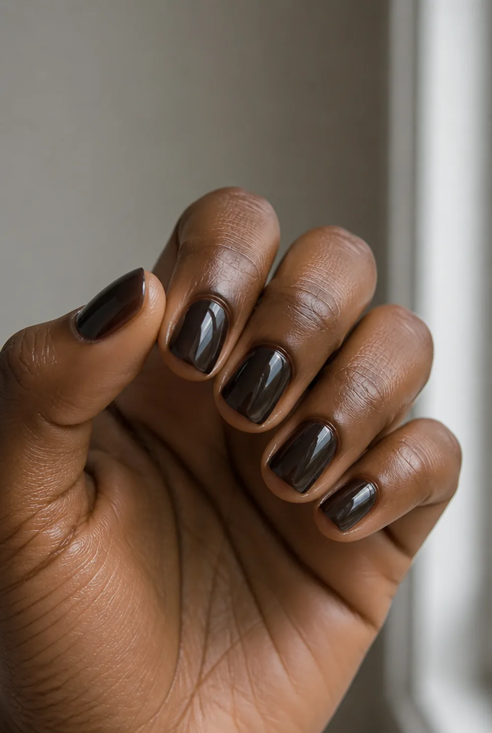 black jelly nail art on deep brown skin