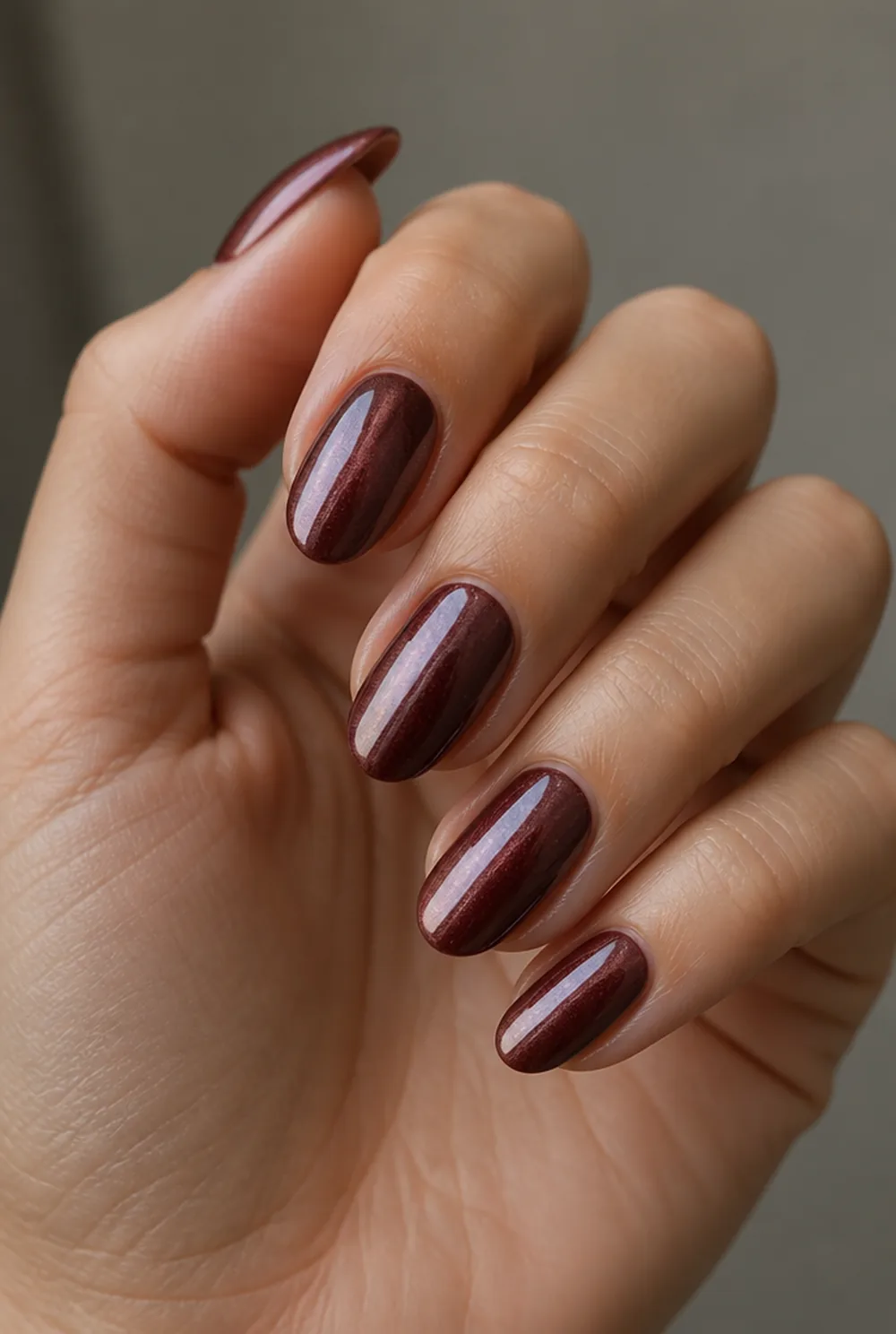 burgundy glazed chrome nail art