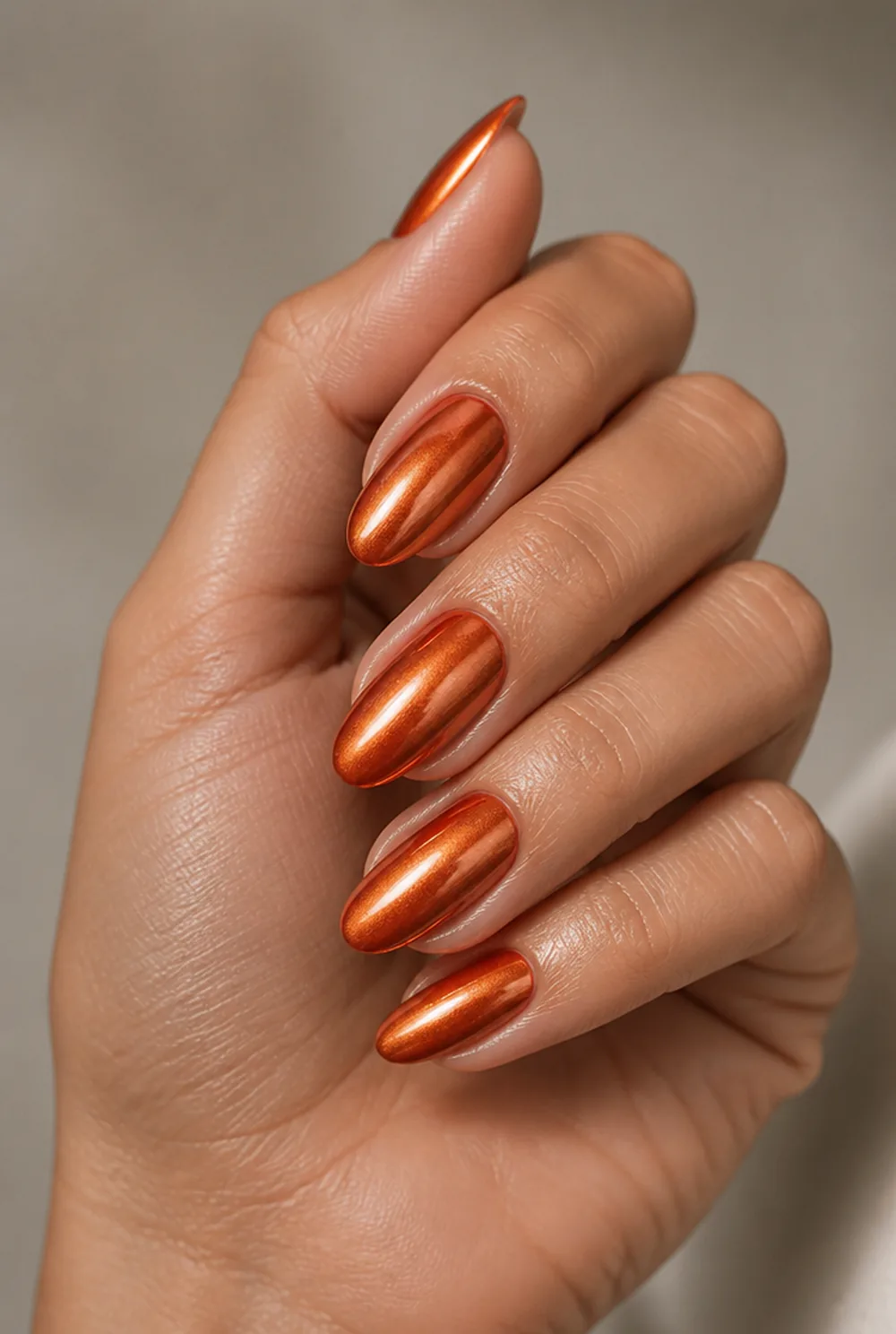 burnt orange chrome nail art for fall