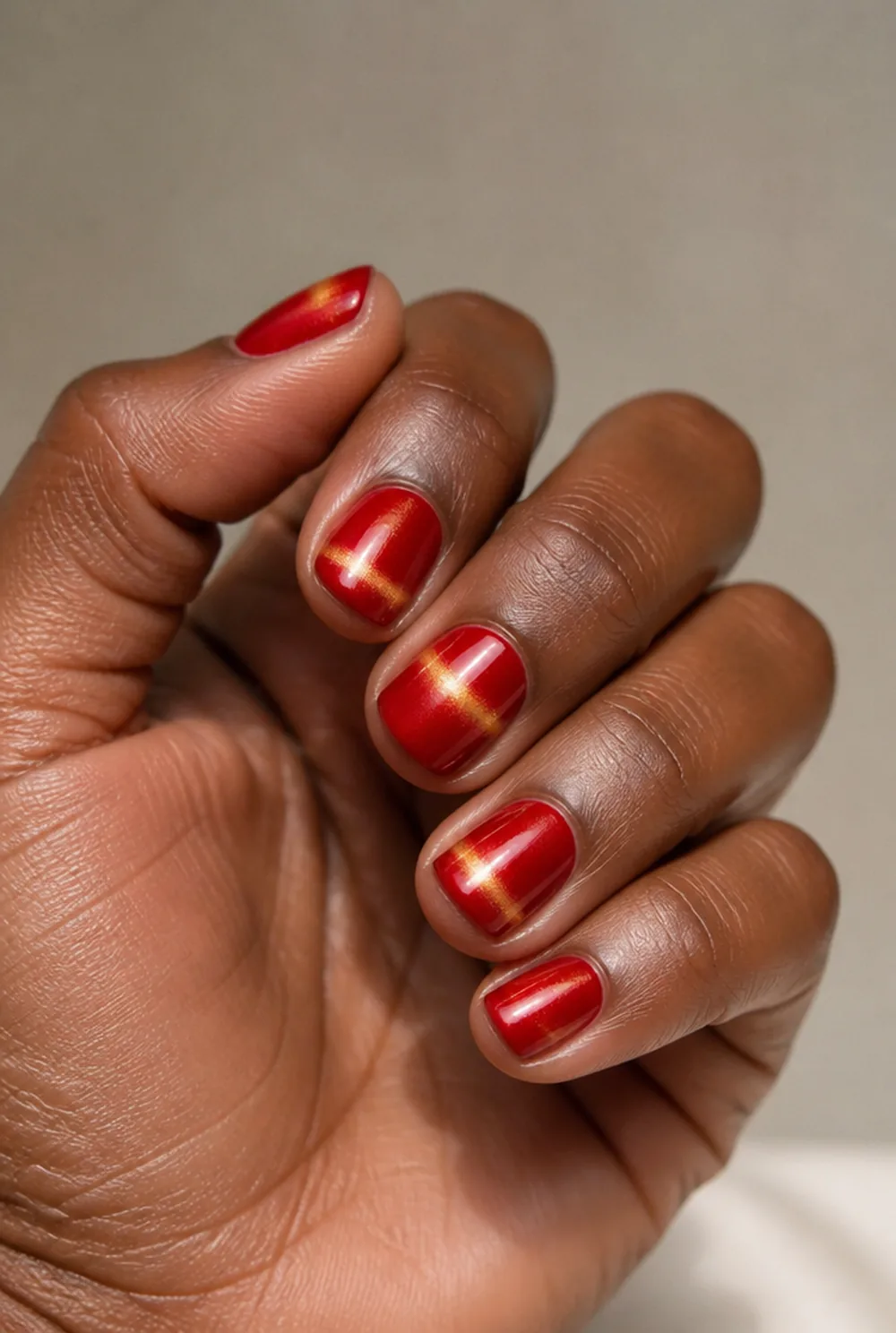 ruby cat eye nail art on deep brown skin - PolishedAndPrettyNails.com ruby cat eye nail art on deep brown skin