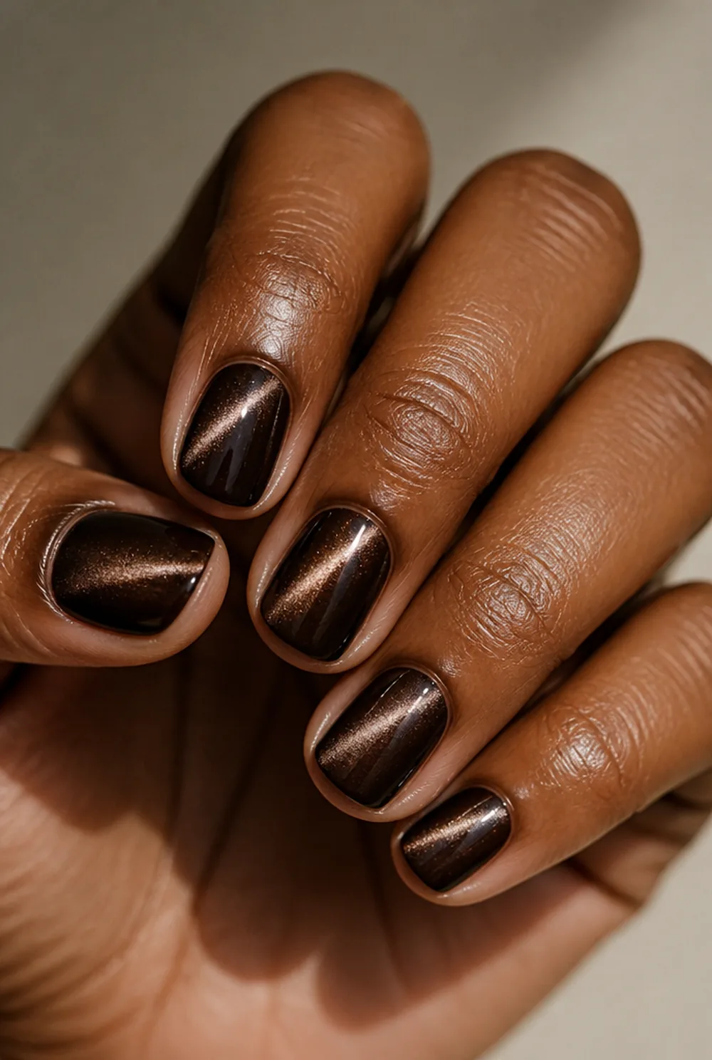diagonal streak nail art on deep brown skin - PolishedAndPrettyNails.com diagonal streak nail art on deep brown skin